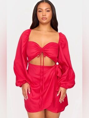 PrettyLittleThing Red Tie-Back Mini Dress